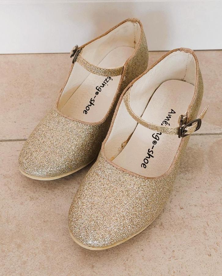 Prinsessen schoenen met hak (glitter goud) maat 28, Kinderen en Baby's, Kinderkleding | Schoenen en Sokken, Gebruikt, Schoenen