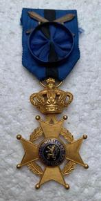 Medaille, Officier Leopold-II Orde, 2-taal FR-NL + Zwaarden, Verzamelen, Ophalen of Verzenden, Landmacht, Lintje, Medaille of Wings