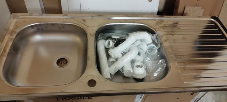 Évier inox Neuf 2 bacs droit !, Maison & Meubles, Cuisine | Éléments de cuisine, Enlèvement