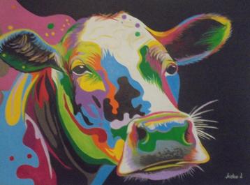 peinture à l'huile pop art vache (60x80 cm)
