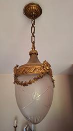 Art Nouveau/Art Deco hanglamp met Val St. Lambert kristal, Ophalen, Gebruikt, Art Nouveau/Art Deco, 50 tot 75 cm