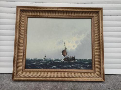 huile sur panneau marine signe doues, Antiquités & Art, Art | Peinture | Classique, Enlèvement ou Envoi