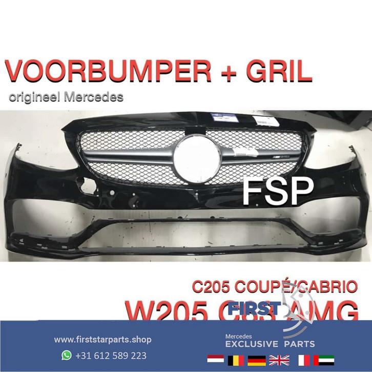 C205 A205 C63 AMG VOORBUMPER + GRIL ZWART Mercedes C Klasse, Auto-onderdelen, Carrosserie, Bumper, Mercedes-Benz, Voor, Gebruikt