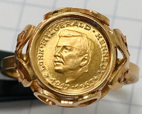 18karaat goud ring + penning JF Kennedy erin, Postzegels en Munten, Penningen en Medailles, Goud, Ophalen of Verzenden