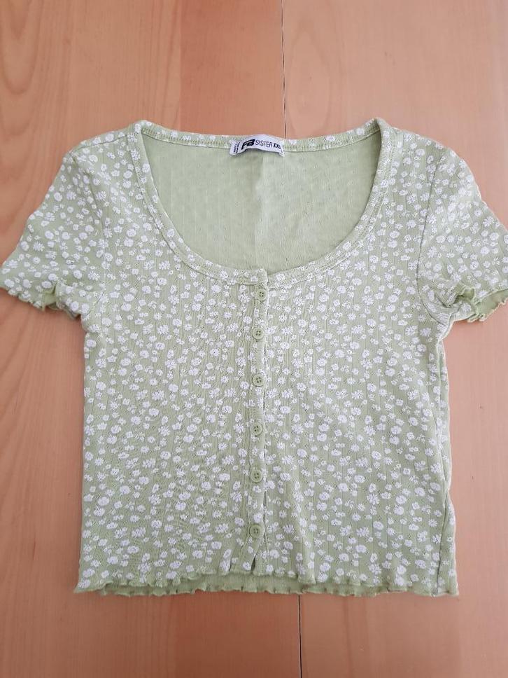 Groene Crop-top met gedrukte bloemen Maat xxs, Kleding | Dames, Topjes, Zo goed als nieuw, Maat 34 (XS) of kleiner, Groen, Korte mouw