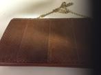 bruin lederen handtas (clutch) met ketting, Handtassen en Accessoires, Tassen | Damestassen, Ophalen of Verzenden, Gebruikt, Bruin
