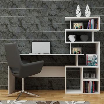 bureau met schappen wit gedemonteerd in doos beschikbaar voor biedingen