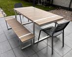 Table de jardin + 2 bancs + 2 chaises, Jardin & Terrasse, Comme neuf, Bois
