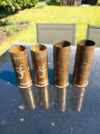 2 koppels lege Duitse gesculpteerde 7,7cm Hulzen WO1, Verzamelen, Militaria | Algemeen, Ophalen of Verzenden