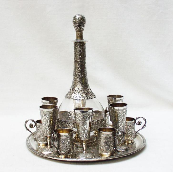 Likeurservies zilver LADOUCETTE & GAVARD., Antiek en Kunst, Antiek | Zilver en Goud, Zilver, Ophalen of Verzenden