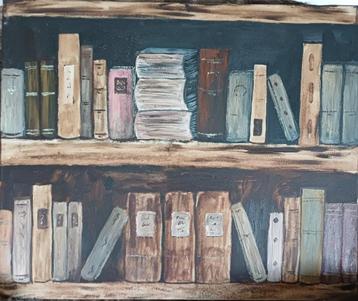 Schilderij boeken, olieverf op doek, nieuw. beschikbaar voor biedingen