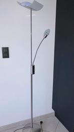 RVS staande halogeen lamp met leeslamp dimbaar, Huis en Inrichting, Lampen | Vloerlampen, Ophalen, Zo goed als nieuw, Glas