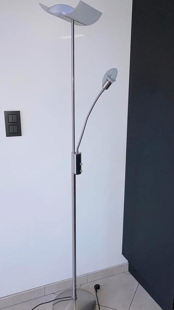 RVS staande halogeen lamp met leeslamp dimbaar, Enlèvement, Comme neuf, Verre