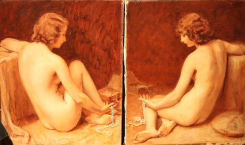 Paar amberkleurige naakten uit Parijs, Antiek en Kunst, Kunst | Schilderijen | Klassiek, Ophalen of Verzenden