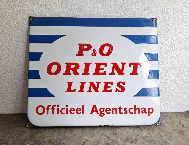 Emaille reclamebord P&O Orient Lines, Verzamelen, Merken en Reclamevoorwerpen, Gebruikt, Reclamebord, Ophalen of Verzenden