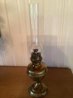 Koperen petroleumlamp met glas en platte lont, Antiek en Kunst, Ophalen of Verzenden