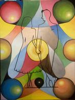 EIGEN OLIEVERFSCHILDERIJ  MODERN  CIRCELS BOLLEN, Antiek en Kunst, Ophalen
