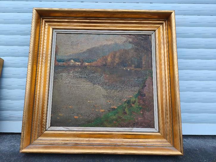 Huile sur panneau lac signe Pieter stobbaerts, Antiek en Kunst, Kunst | Schilderijen | Klassiek, Ophalen of Verzenden