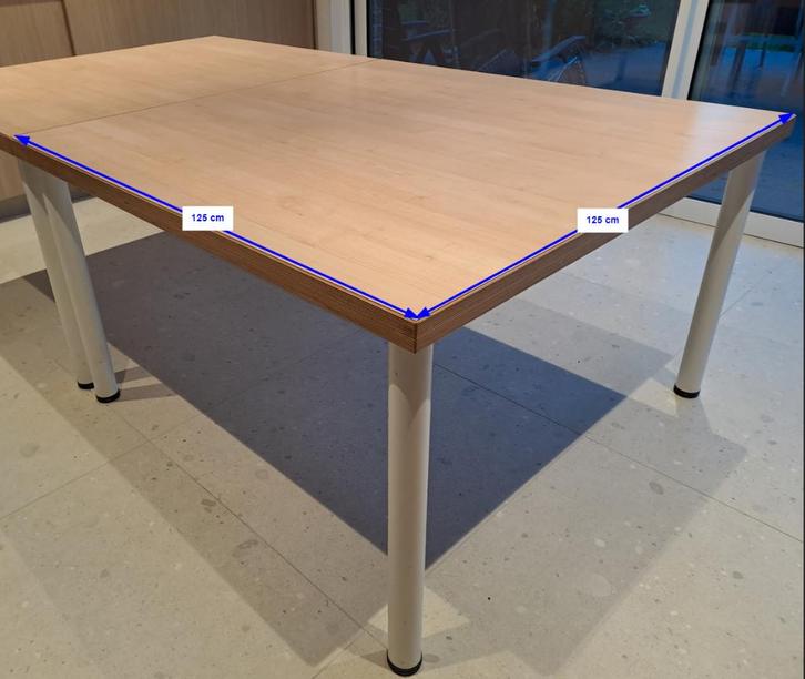 vierkante tafel HPL Esdoorn - 125x125 cm - multifunctioneel, Huis en Inrichting, Tafels | Eettafels, Zo goed als nieuw, 100 tot 150 cm