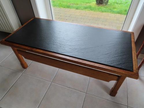Table de salon vintage en chêne et tablette schiste, Huis en Inrichting, Tafels | Salontafels, Gebruikt, Rechthoekig, Eikenhout