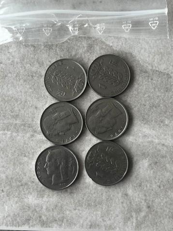 6x Belgische 1 frank munten (1954–1978) beschikbaar voor biedingen