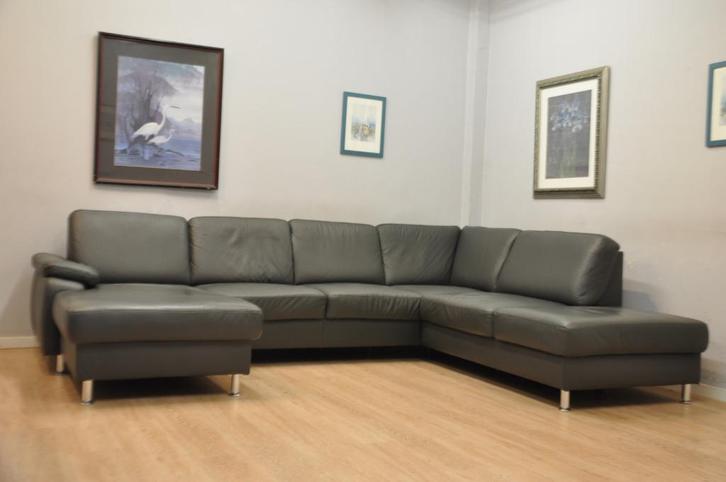 Superbe salon CUIR 320x230cm méridienne gris moderne, Huis en Inrichting, Zetels | Complete zithoeken, Gebruikt, Leer, Ophalen