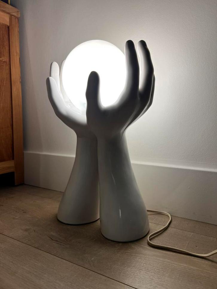 Witte keramiek lamp, Frans design , rond 1980, Huis en Inrichting, Lampen | Tafellampen, Zo goed als nieuw, Minder dan 50 cm, Overige materialen