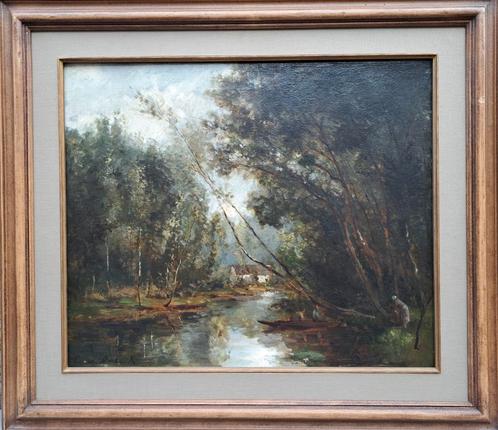 DE COCK César "Rivier met overhangende bomen" olie op doek, Antiek en Kunst, Kunst | Schilderijen | Klassiek, Ophalen