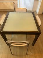Metalen tafel en 4 design stoelen uittrekbaar, Huis en Inrichting, Tafels | Bijzettafels, Ophalen, Gebruikt, Metaal of Aluminium
