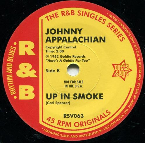 Johnny Appalachian ‎– Up In Smoke '' Double Sider Popcorn '', CD & DVD, Vinyles Singles, Comme neuf, Single, R&B et Soul, 7 pouces