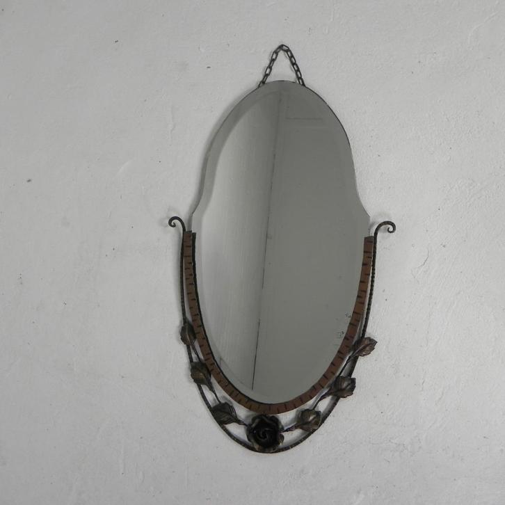 Art Deco spiegel in stalen frame, jaren '30, Antiek en Kunst, Antiek | Spiegels, Ophalen of Verzenden