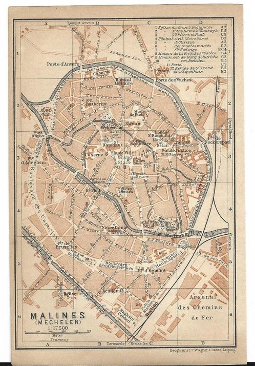 1905 - Mechelen stadsplannetje, Livres, Atlas & Cartes géographiques, Envoi