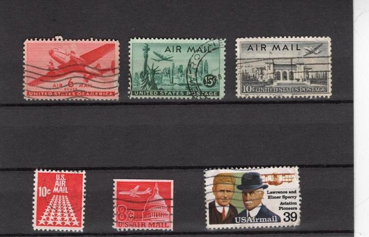 USA Air Mail postzegels – 6 stuks – mooie vintage mix, Postzegels en Munten, Postzegels | Amerika, Gestempeld, Verzenden