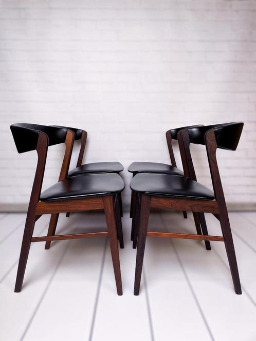 4 originele Deense palissander eetkamerstoelen jaren 60, Huis en Inrichting, Stoelen, Zo goed als nieuw, Vier, Hout, Zwart, Verzenden