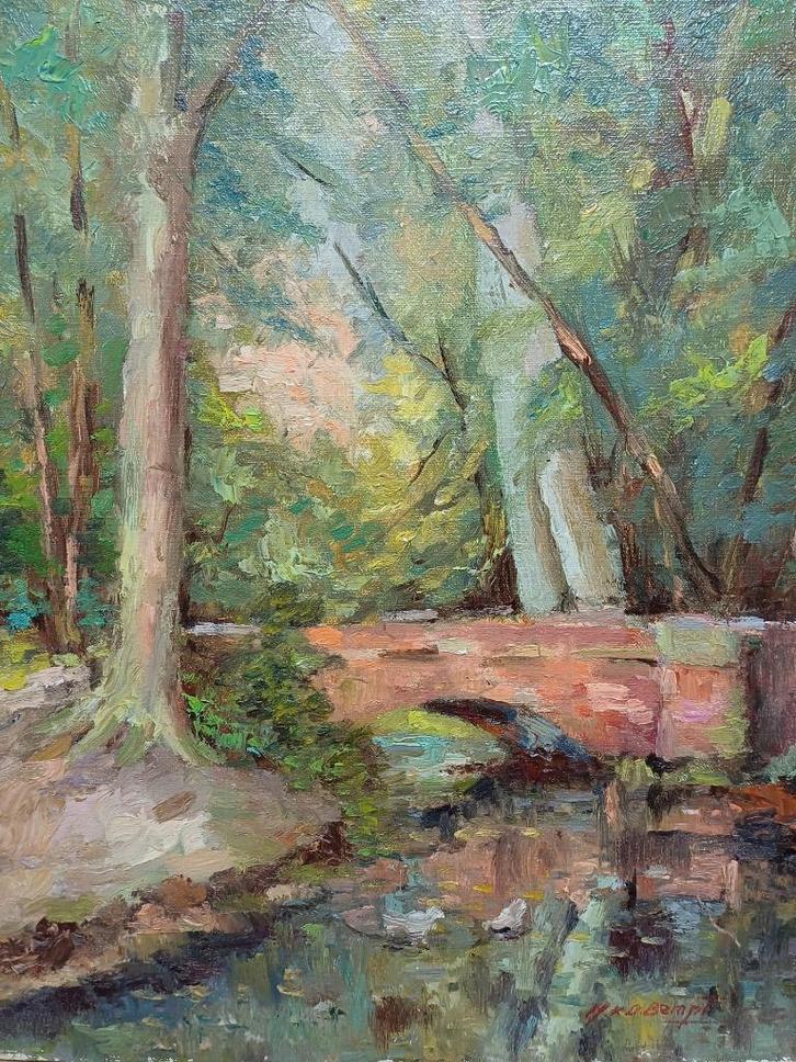 Schilderijen M.VAN DEN BEMPT    "Kasteelgracht", Antiek en Kunst, Kunst | Schilderijen | Klassiek, Ophalen of Verzenden