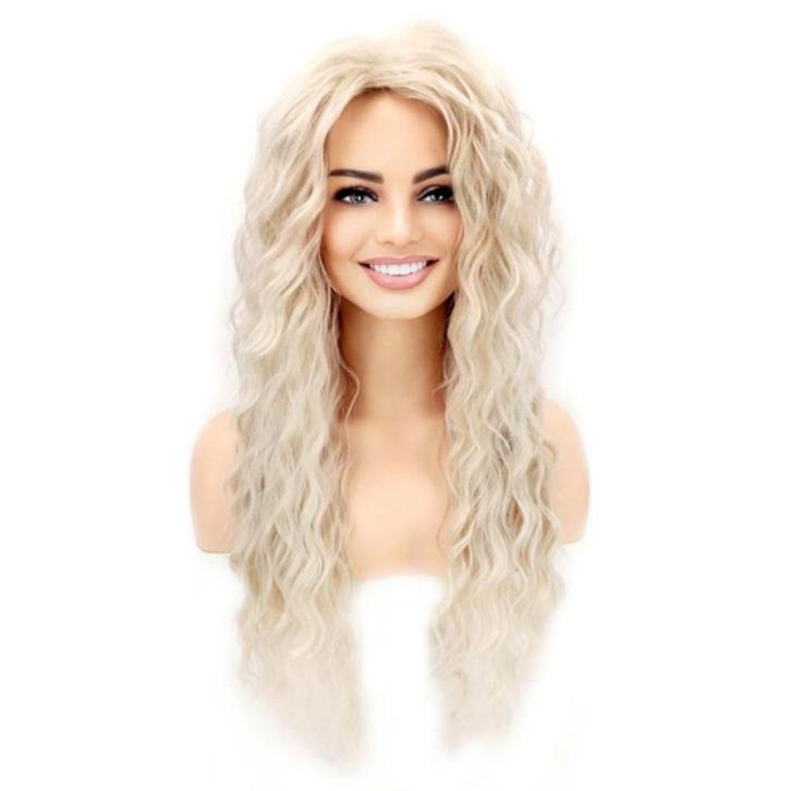 Nonchalante sexy pruik met lang witblond krullend haar, Handtassen en Accessoires, Uiterlijk | Haarverzorging, Nieuw, Verzenden