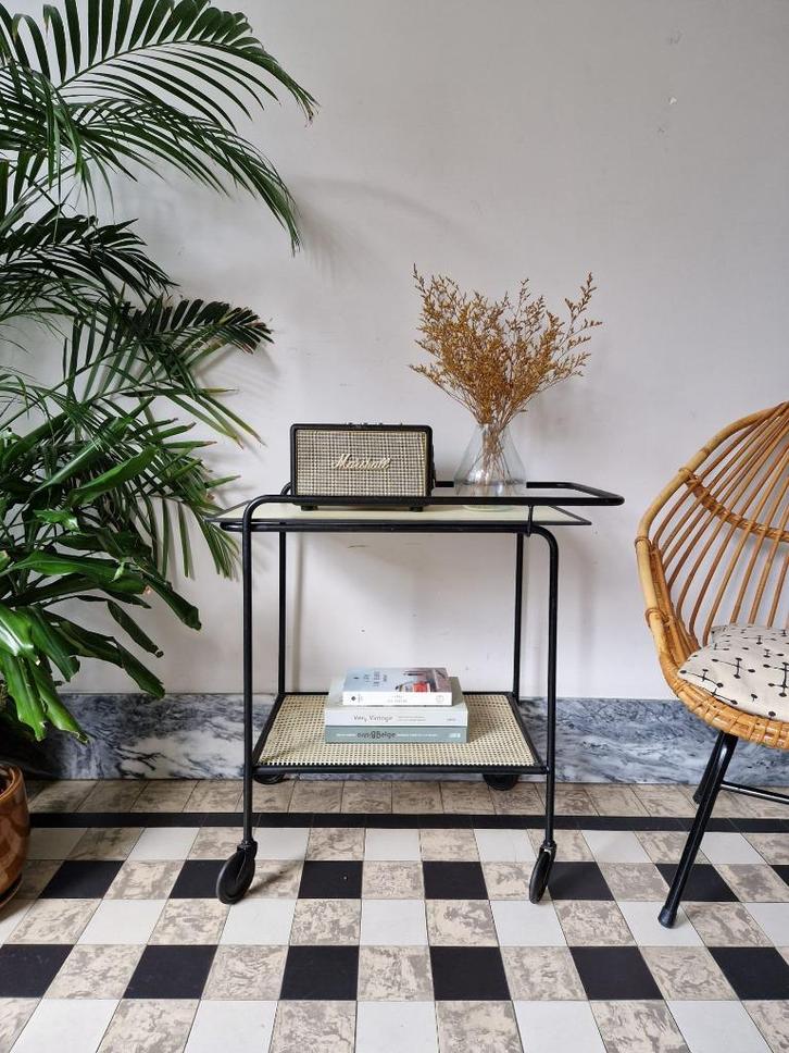 Vintage sixties trolley | bijzettafel | tafeltje, Huis en Inrichting, Tafels | Bijzettafels, Gebruikt, Rechthoekig, 60 cm of meer