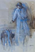 ROLAND DEVOLDER / MAN MET HONDEN / ORIGINEEL / 86x66cm KADER, Ophalen