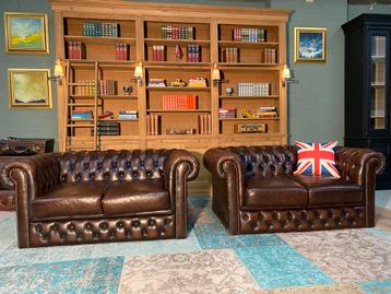 2 x 2 Chesterfield zetels bruin gevlamd  beschikbaar voor biedingen