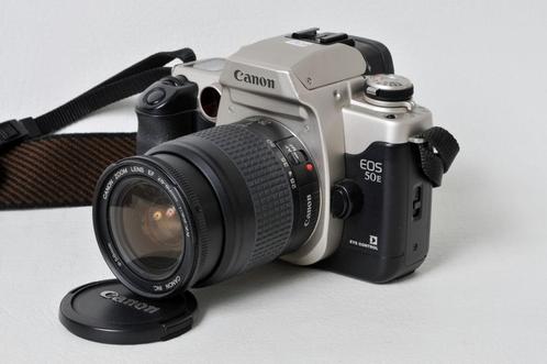 Canon EOS 50 E + 28-80 mm 3,5-5,6 + flitser + afstandsbedien, Audio, Tv en Foto, Fotocamera's Analoog, Zo goed als nieuw, Spiegelreflex
