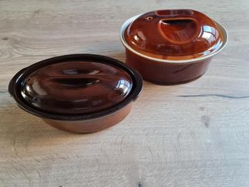 Bruine ovenpot / paté pot met deksel ( 2 stuks ), Enlèvement ou Envoi, Comme neuf