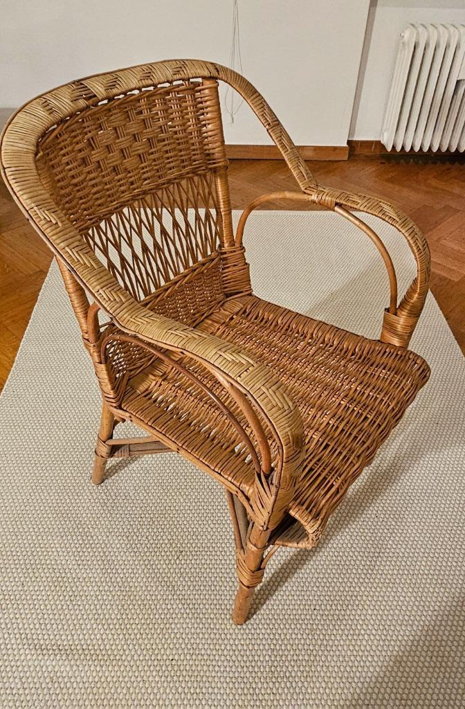 Gevlochten fauteuil, Huis en Inrichting, Stoelen, Gebruikt, Eén, Bruin, Ophalen