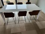 Moderne Eettafel met glazenblad en 6 stoelen, 200 cm of meer, 50 tot 100 cm, Modern, Rechthoekig