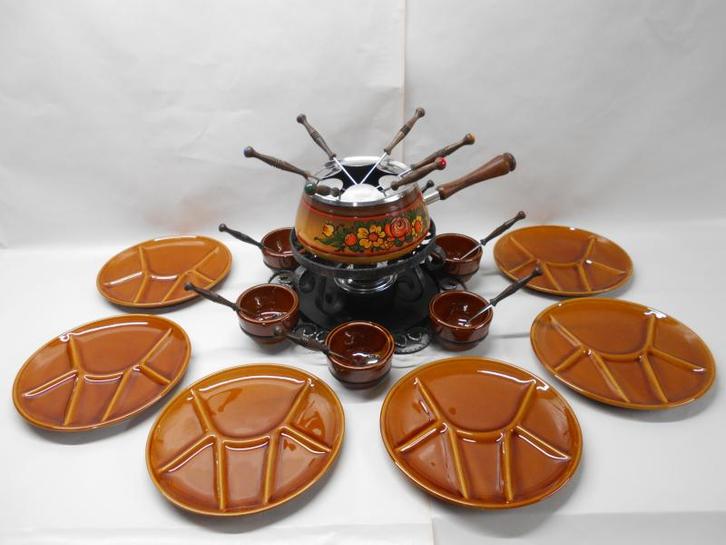 SET À FONDUE VINTAGE COMPLET POUR 6 PERSONNES, Electroménager, Fondue, Comme neuf, Service à fondue, Brûleur, Enlèvement