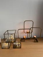 Chique matgouden decoratie set in glas en metaal, Ophalen of Verzenden, Zo goed als nieuw, Metaal, Kandelaar