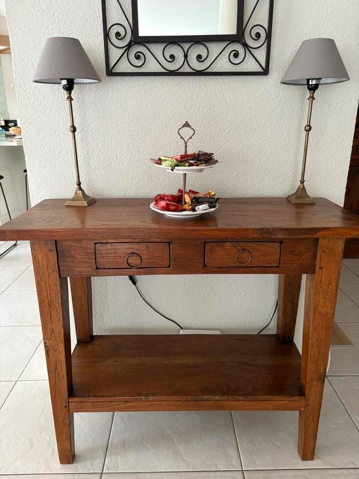 Teak sidetable h 80 cm b 100 cm, Huis en Inrichting, Tafels | Sidetables, Gebruikt, 25 tot 50 cm, 50 tot 100 cm, Rechthoekig, Teakhout