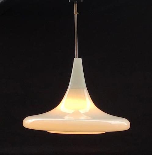 Unieke vintage tuliplamp / trompetlamp, Huis en Inrichting, Lampen | Hanglampen, Gebruikt, 75 cm of meer, Glas, Metaal, Ophalen