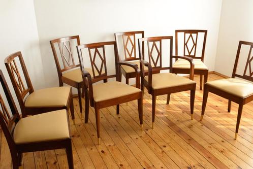 8 stoelen van Coene Frères, late art deco, Huis en Inrichting, Stoelen, Zo goed als nieuw, Vijf, Zes of meer stoelen, Hout, Leer