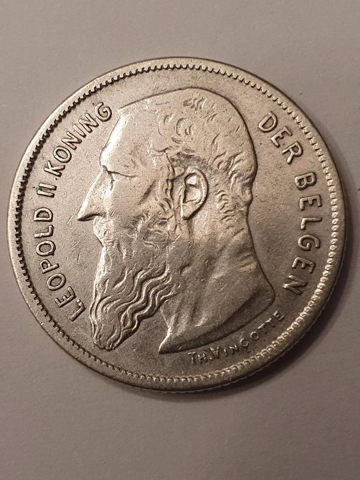 2 frank zilver leopold 2 brede baard 1904 VL prachtige munt, Postzegels en Munten, Munten | België, Losse munt, Zilver, Zilver