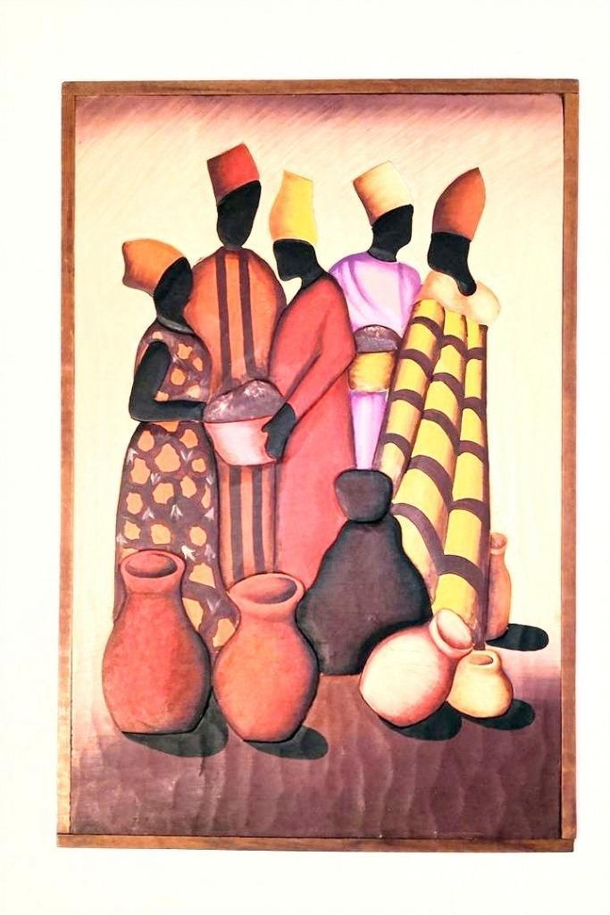 Vintage Afrikaanse handgemaakte lijst in reliëf 62 x 42 cm, Antiek en Kunst, Kunst | Beelden en Houtsnijwerken, Ophalen of Verzenden